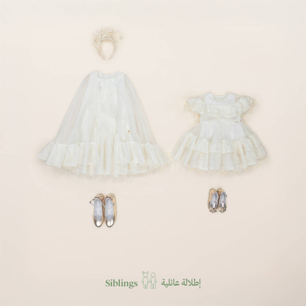 POCA & POCA-فستان كاب عاجي مزين بكشكش للبنات | Childrensalon Outlet