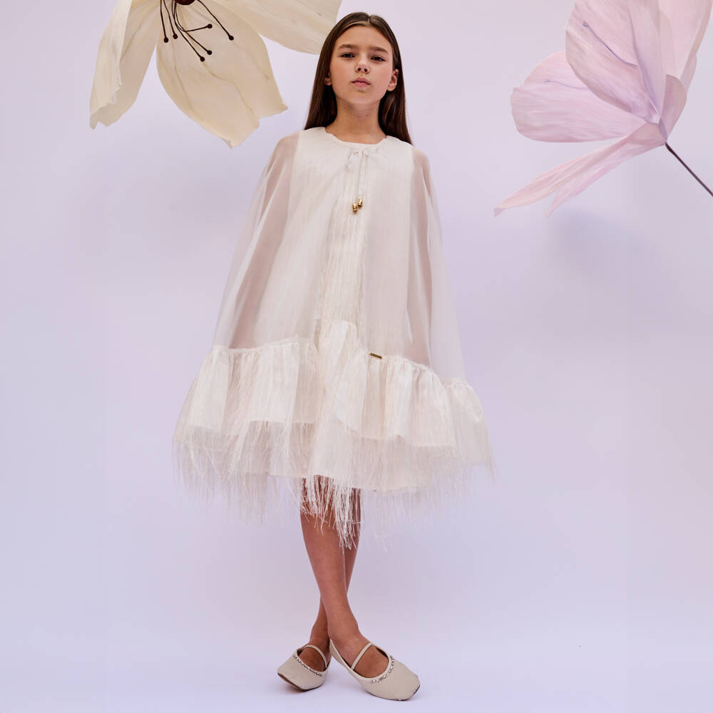 POCA & POCA-فستان كاب عاجي مزين بكشكش للبنات | Childrensalon Outlet