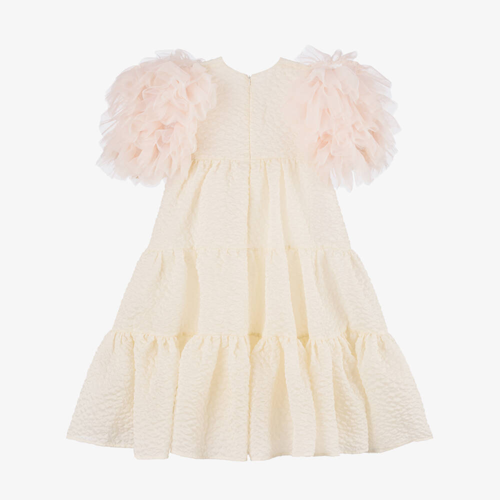 POCA & POCA-Платье кремовое с тюлевыми рукавами для девочек | Childrensalon Outlet