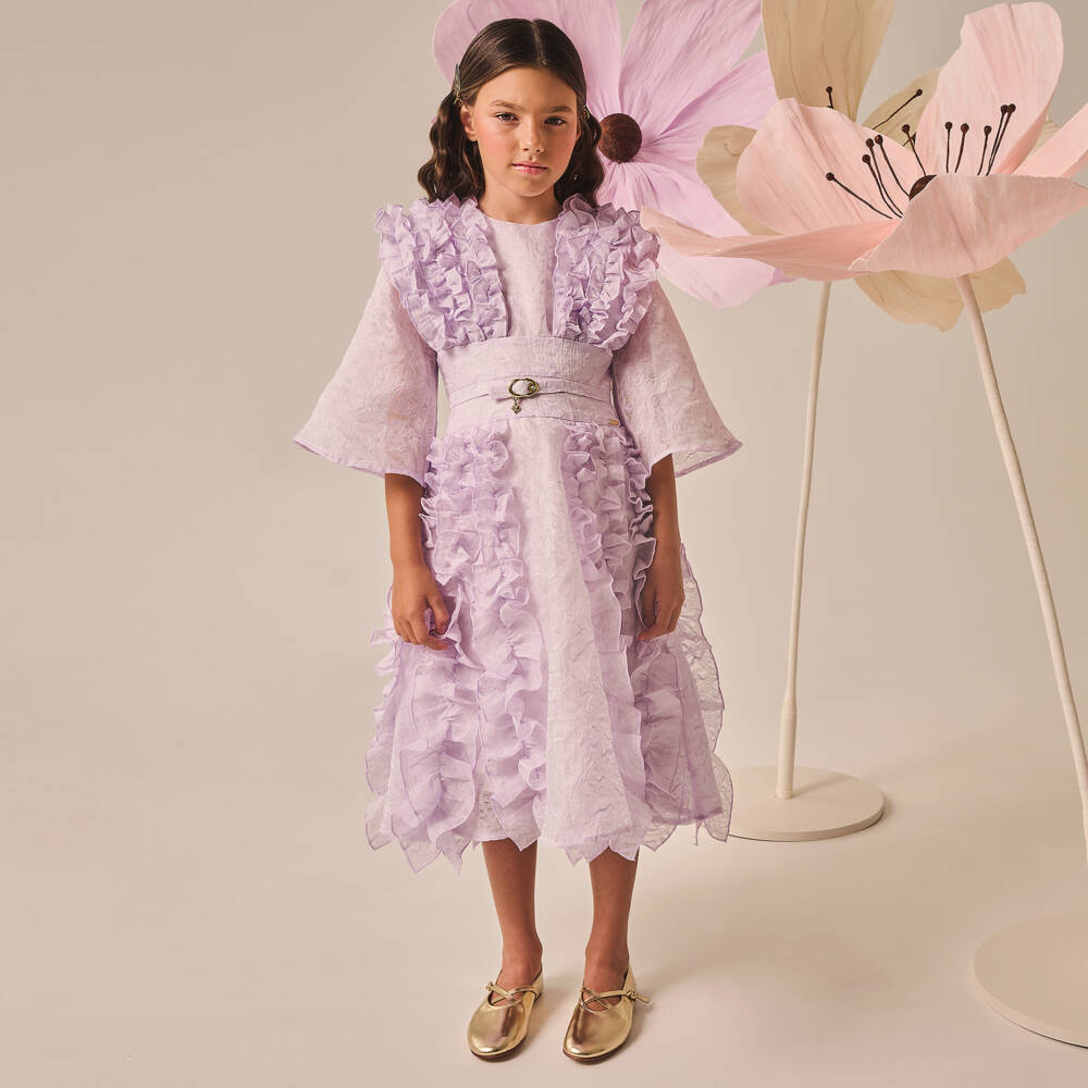 POCA & POCA-Платье из органзы с воланами для девочек лилового цвета | Childrensalon Outlet
