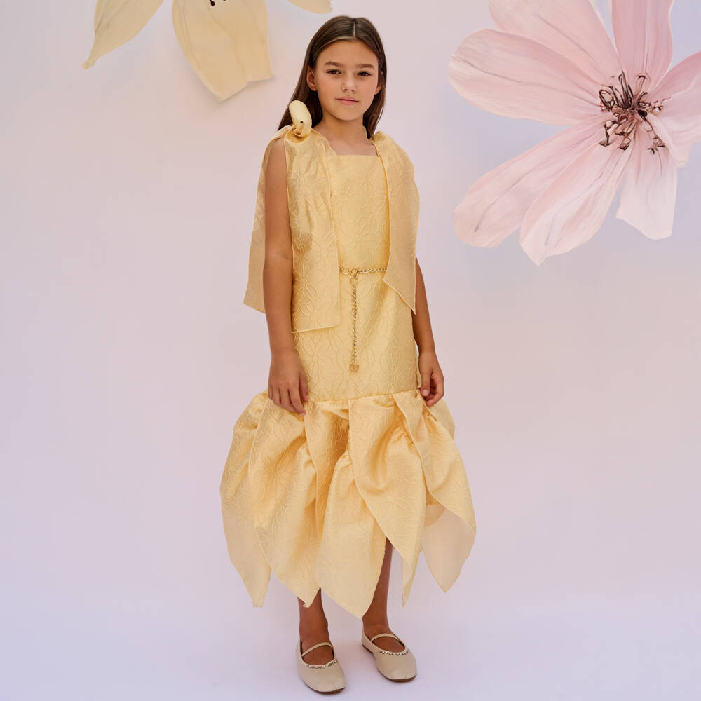 POCA & POCA-Длинное желтое платье с цветочным узором для девочек | Childrensalon Outlet