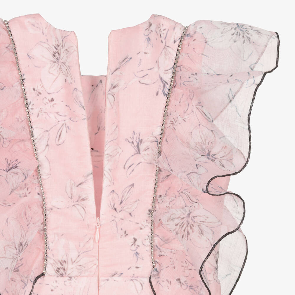 POCA & POCA-Girls Pale Pink Floral Print Ruffle Dress | Childrensalon Outlet