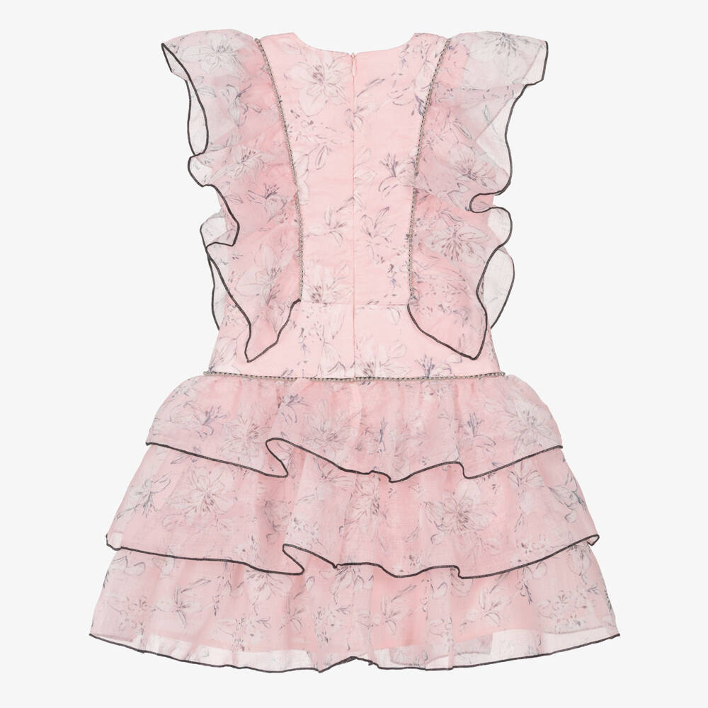 POCA & POCA-Girls Pale Pink Floral Print Ruffle Dress | Childrensalon Outlet