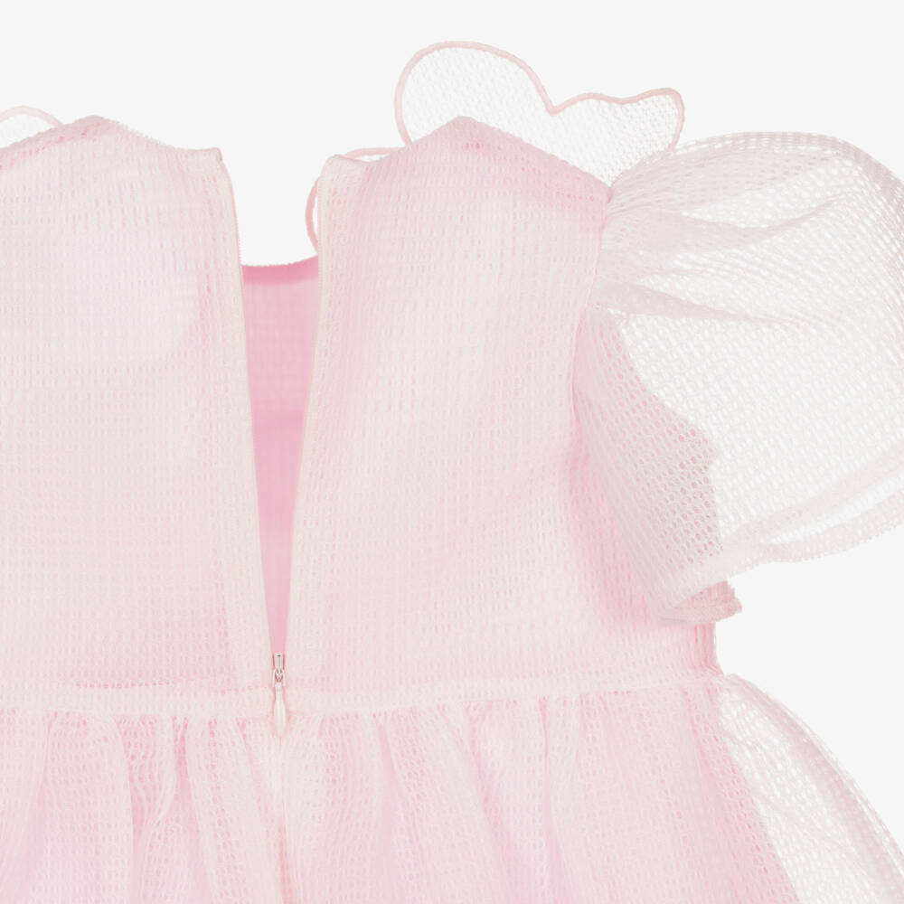 POCA & POCA-Girls Pale Pink Mesh Dress with Flower Appliqués | Childrensalon Outlet