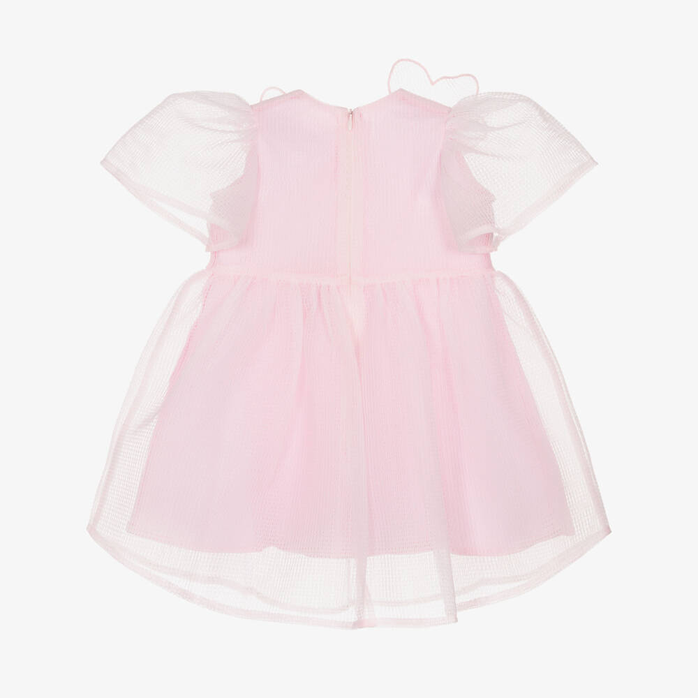 POCA & POCA-Girls Pale Pink Mesh Dress with Flower Appliqués | Childrensalon Outlet