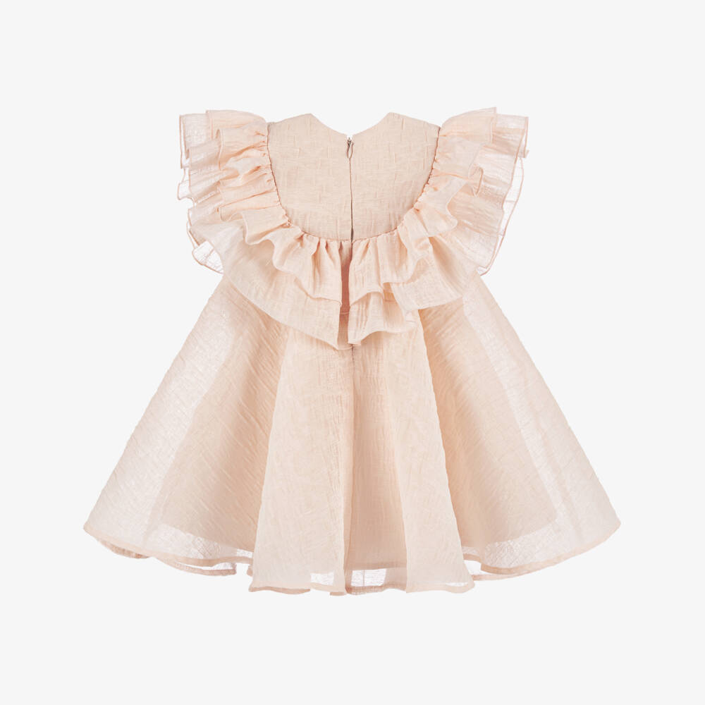 POCA & POCA-Girls Peach Pink Ruffle Dress | Childrensalon Outlet