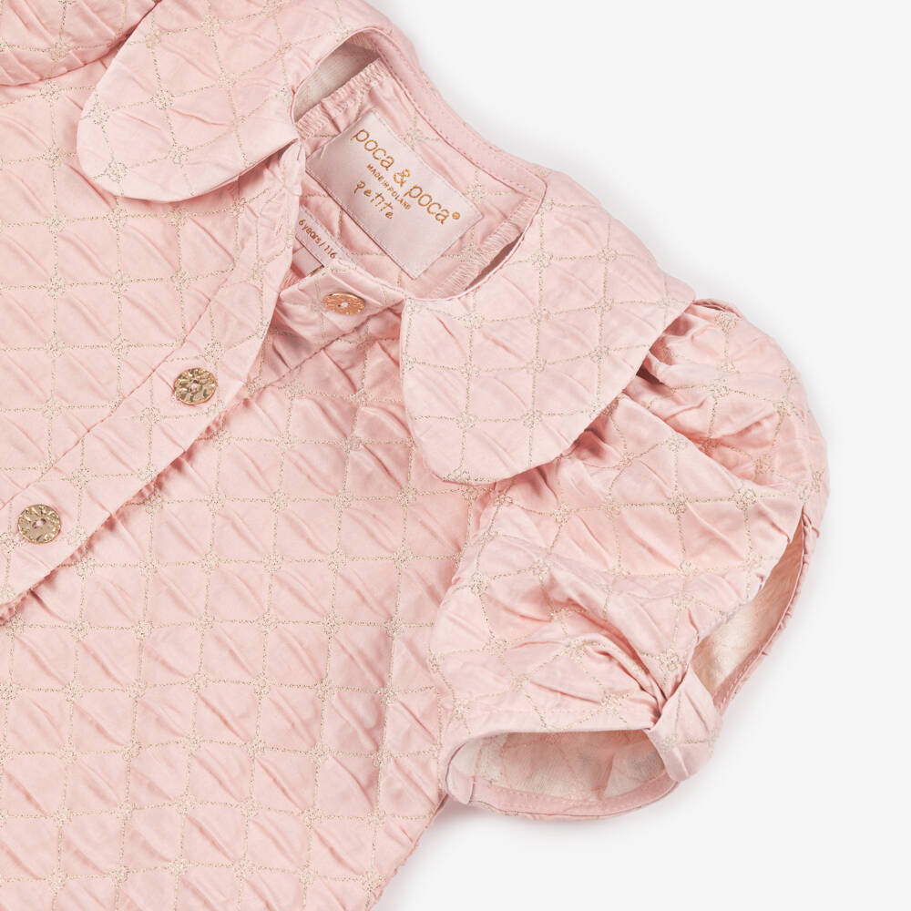 POCA & POCA-Girls Pink Belted Blouse with Embroidered Gold Quilting | Childrensalon Outlet