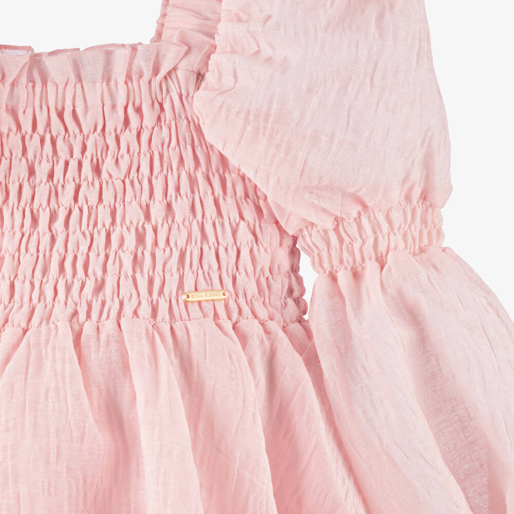 POCA & POCA-Girls Pink Shirred Textured Jacquard Dress | Childrensalon Outlet