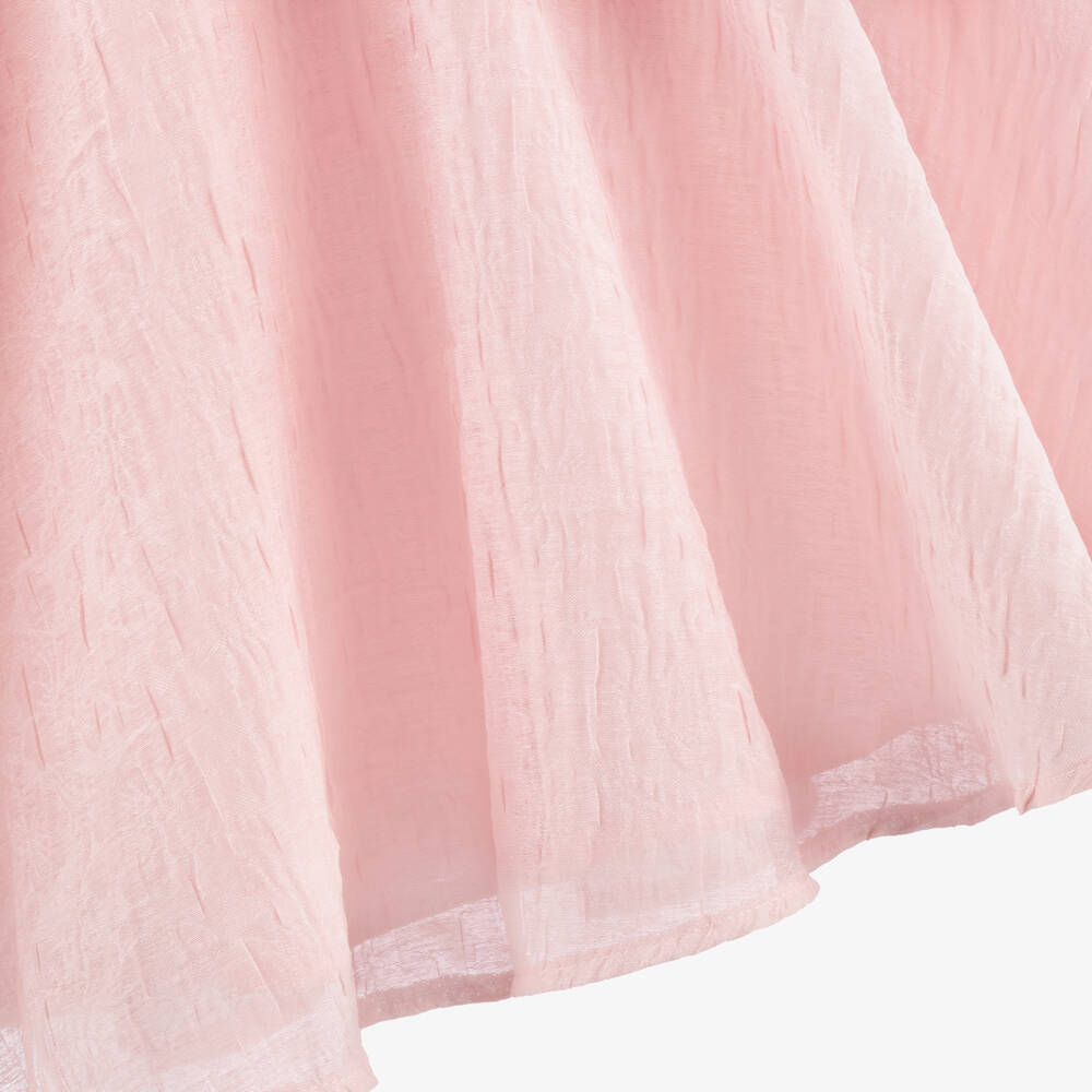 POCA & POCA-Girls Pink Shirred Textured Jacquard Dress | Childrensalon Outlet