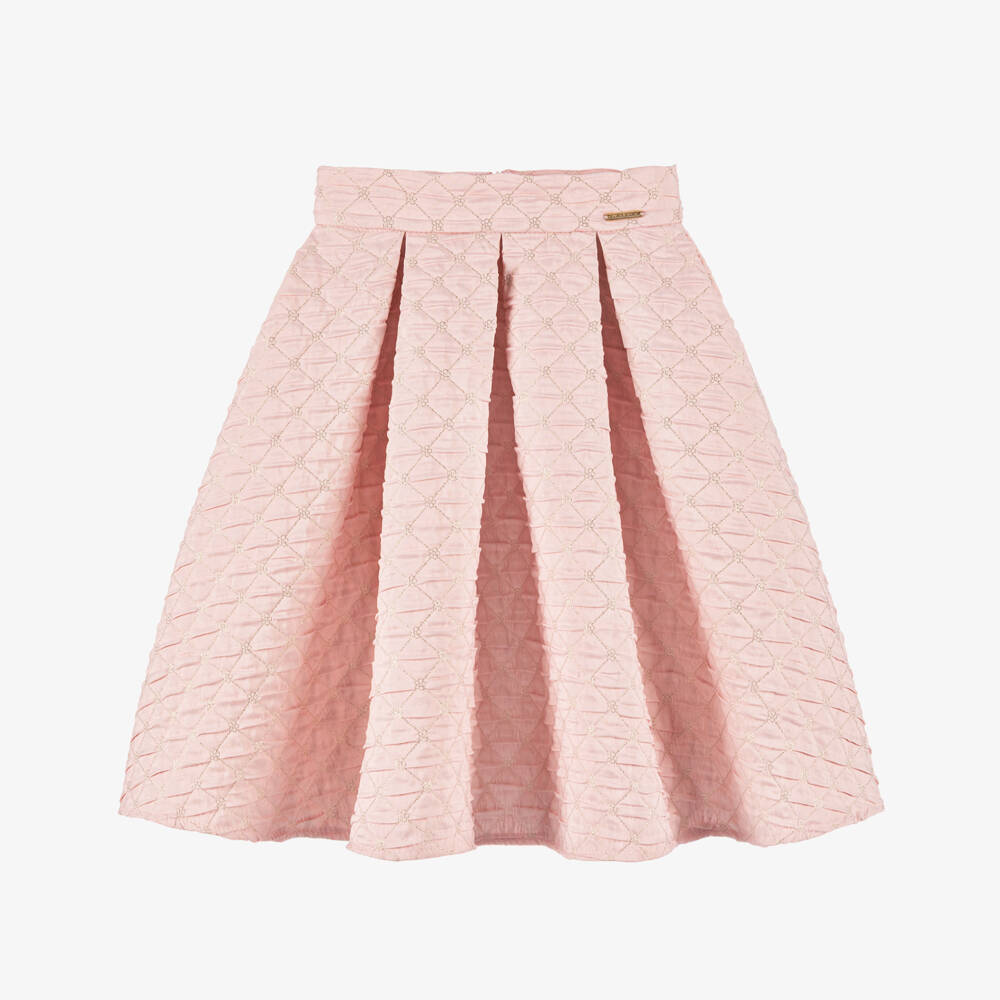 POCA & POCA-Girls Pink Skirt with Embroidered Gold Quilting | Childrensalon Outlet