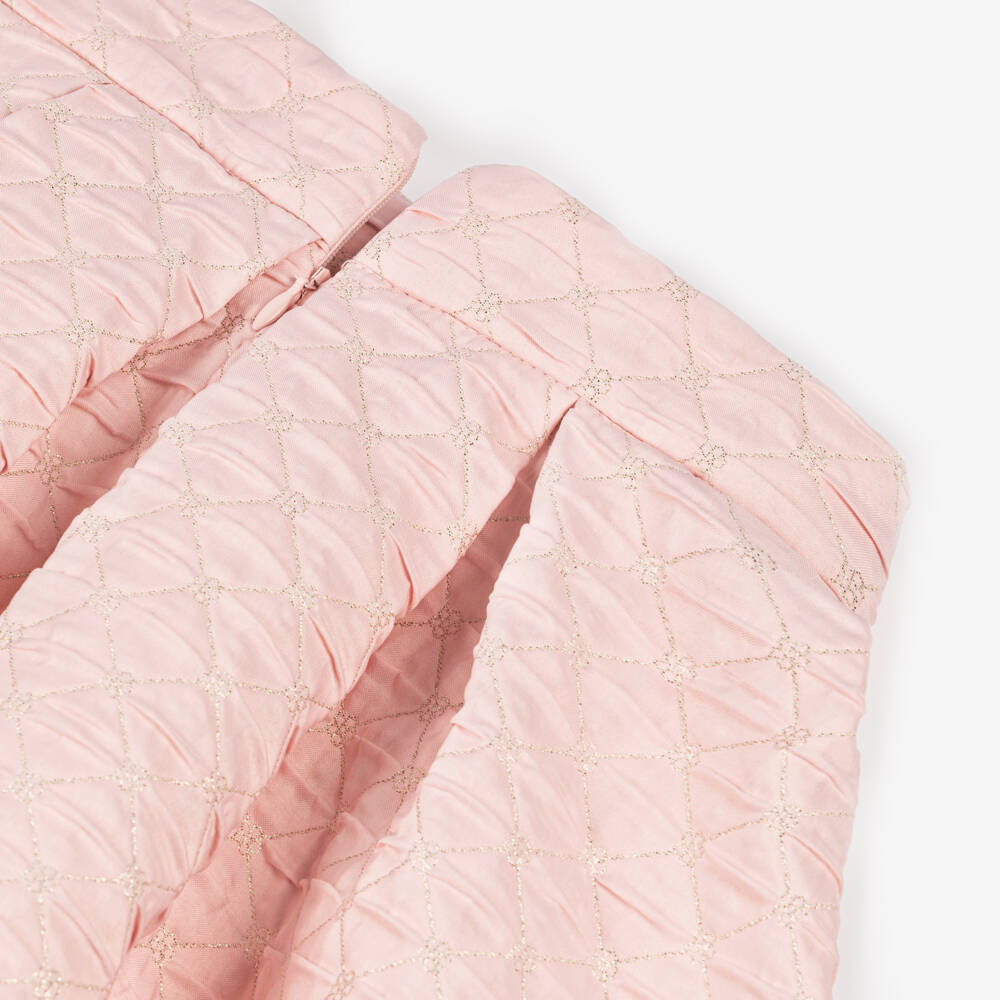 POCA & POCA-Girls Pink Skirt with Embroidered Gold Quilting | Childrensalon Outlet