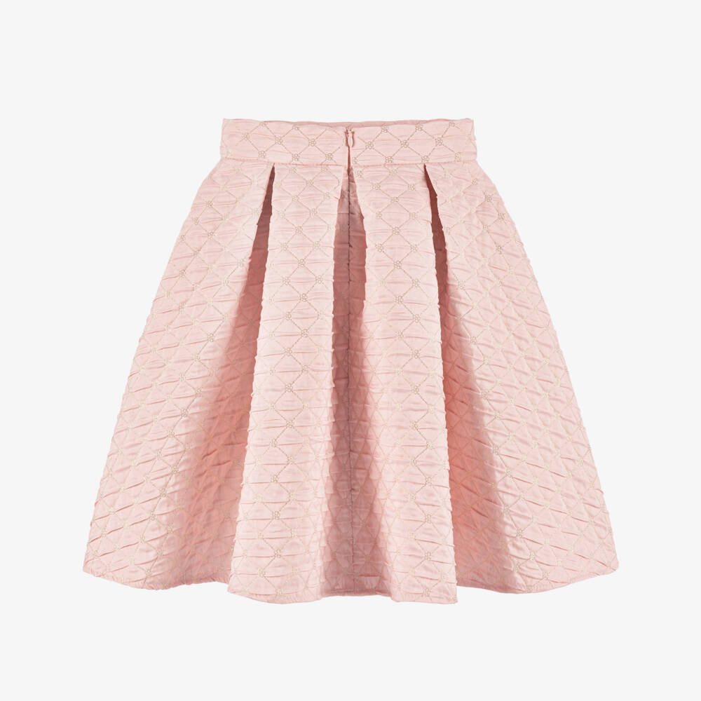 POCA & POCA-Girls Pink Skirt with Embroidered Gold Quilting | Childrensalon Outlet