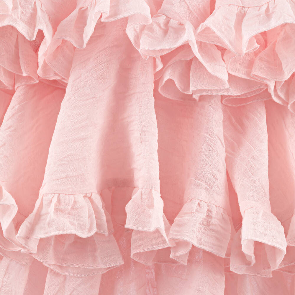 POCA & POCA-Girls Pink Textured Jacquard & Tiered Ruffle Dress | Childrensalon Outlet
