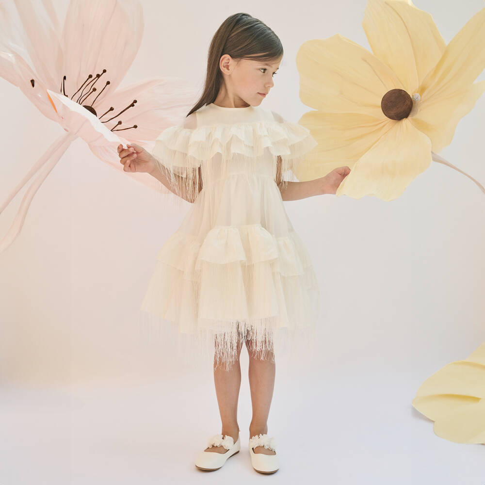 POCA & POCA-Кремовое платье с рюшами для девочек | Childrensalon Outlet