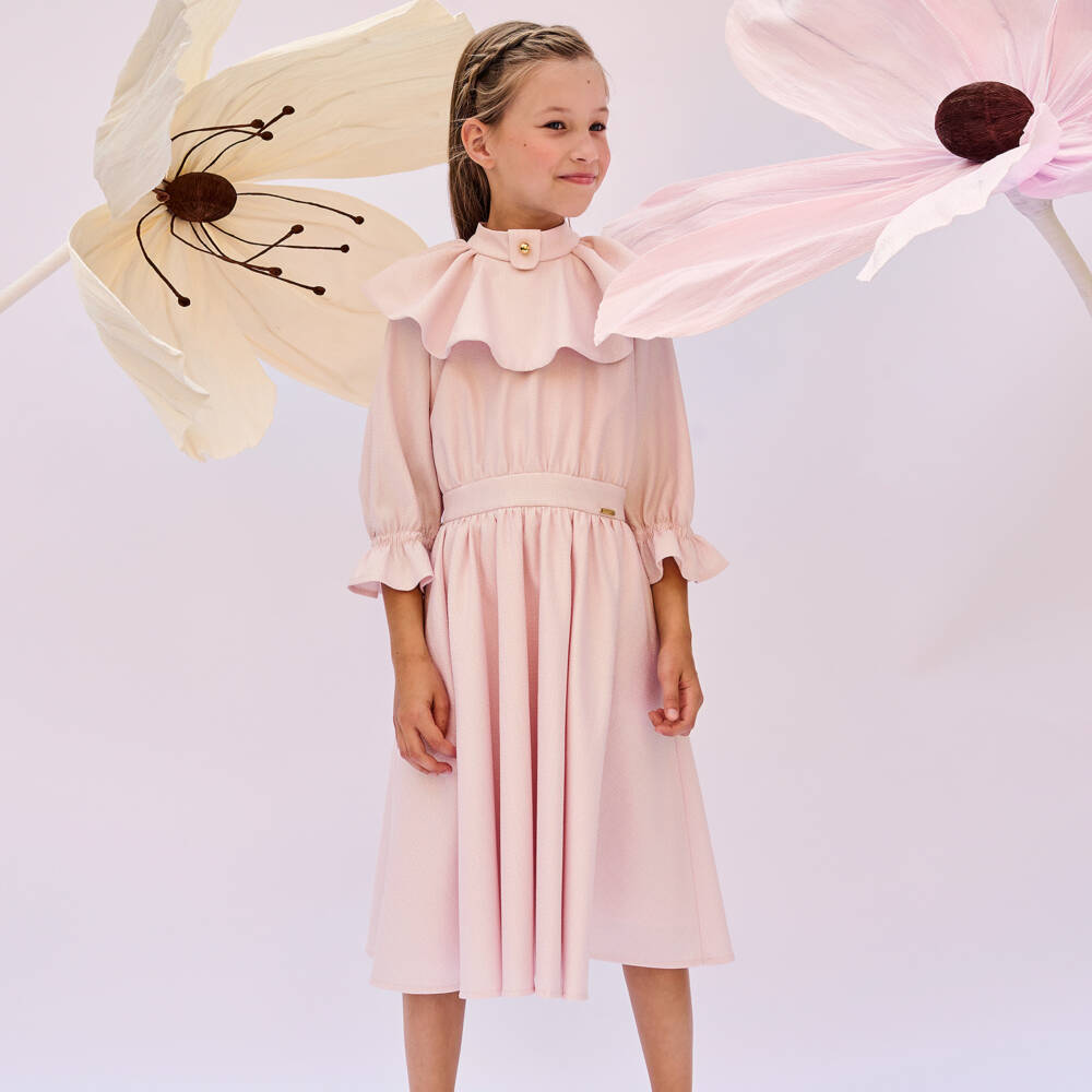 POCA & POCA-فستان وردي لامع للبنات مع كشكش | Childrensalon Outlet