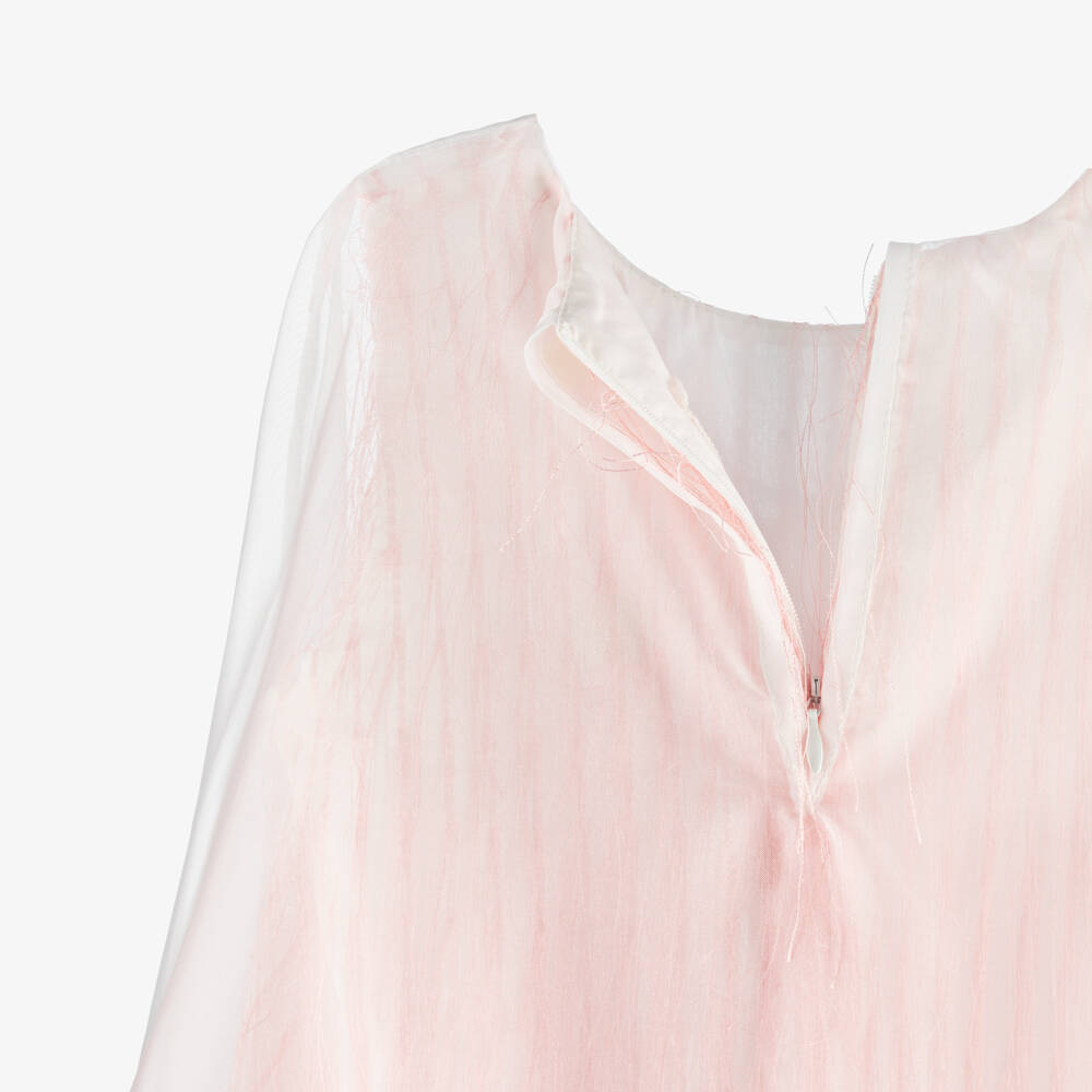 POCA & POCA-Girls White Organza Cape Dress with Pink Fringing | Childrensalon Outlet