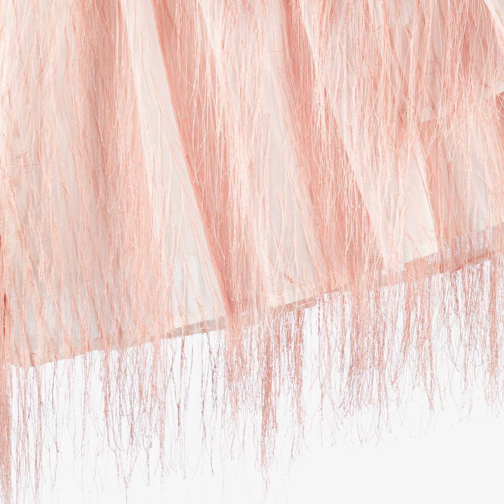 POCA & POCA-Girls White Organza Cape Dress with Pink Fringing | Childrensalon Outlet