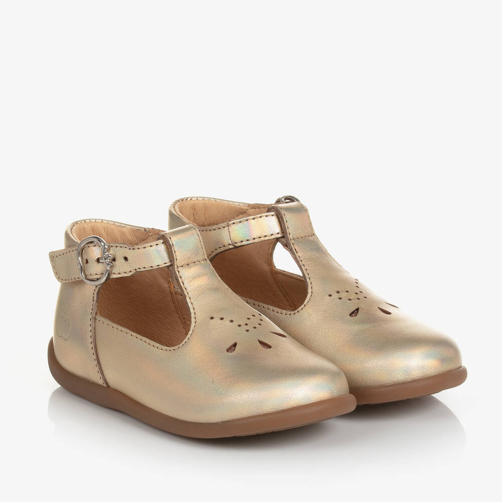 Pom d'Api - Baby Girls Gold Leather First Walker Shoes | Childrensalon