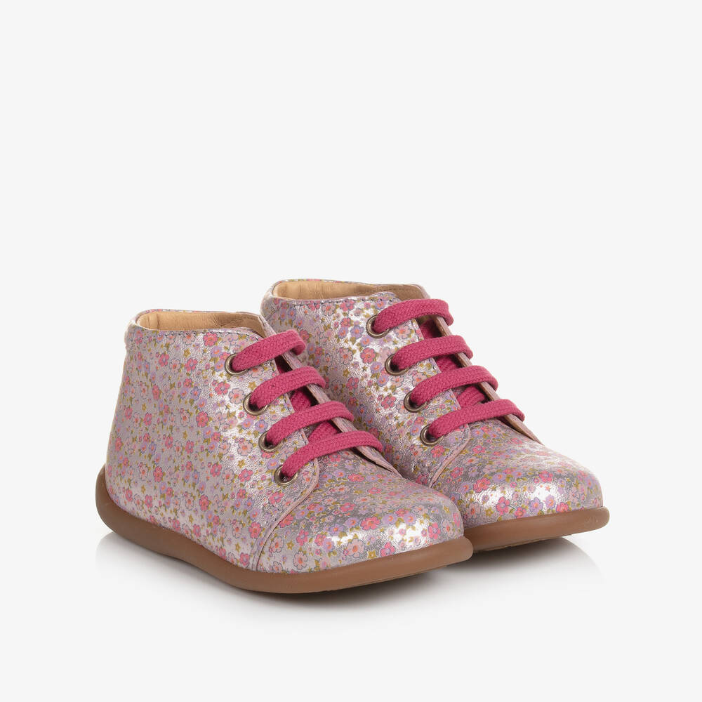 Pom d'Api - Розовые ботинки-пинетки в цветочек | Childrensalon