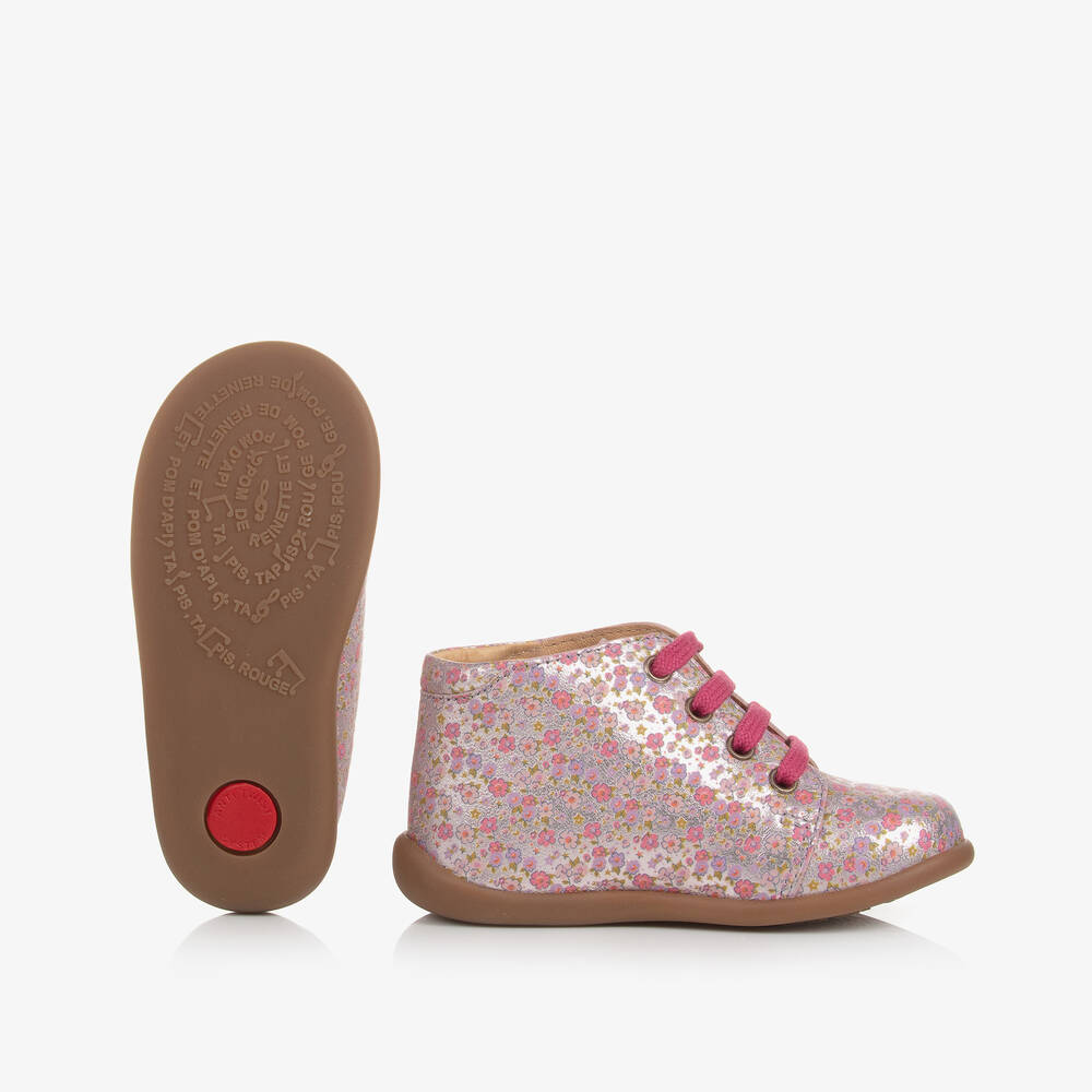 Pom d'Api-Baby Girls Pink Floral First Walker Boots | Childrensalon Outlet