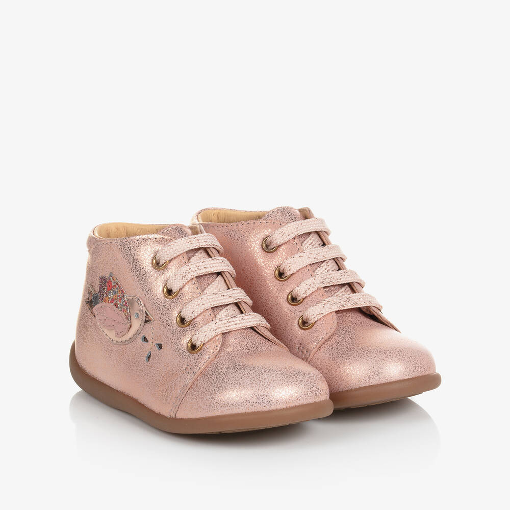 Pom d'Api - Розовые кожаные ботинки-пинетки | Childrensalon