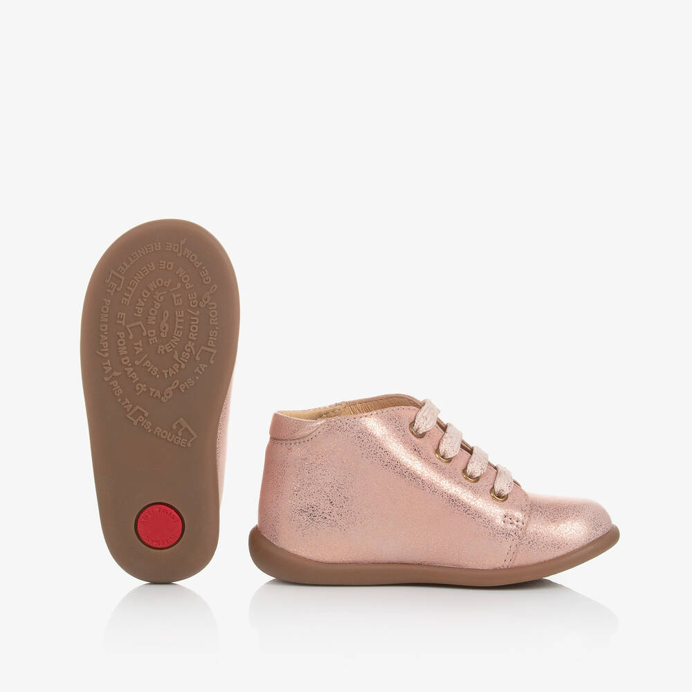 Pom d'Api-Baby Girls Pink Leather First Walker Boots | Childrensalon Outlet