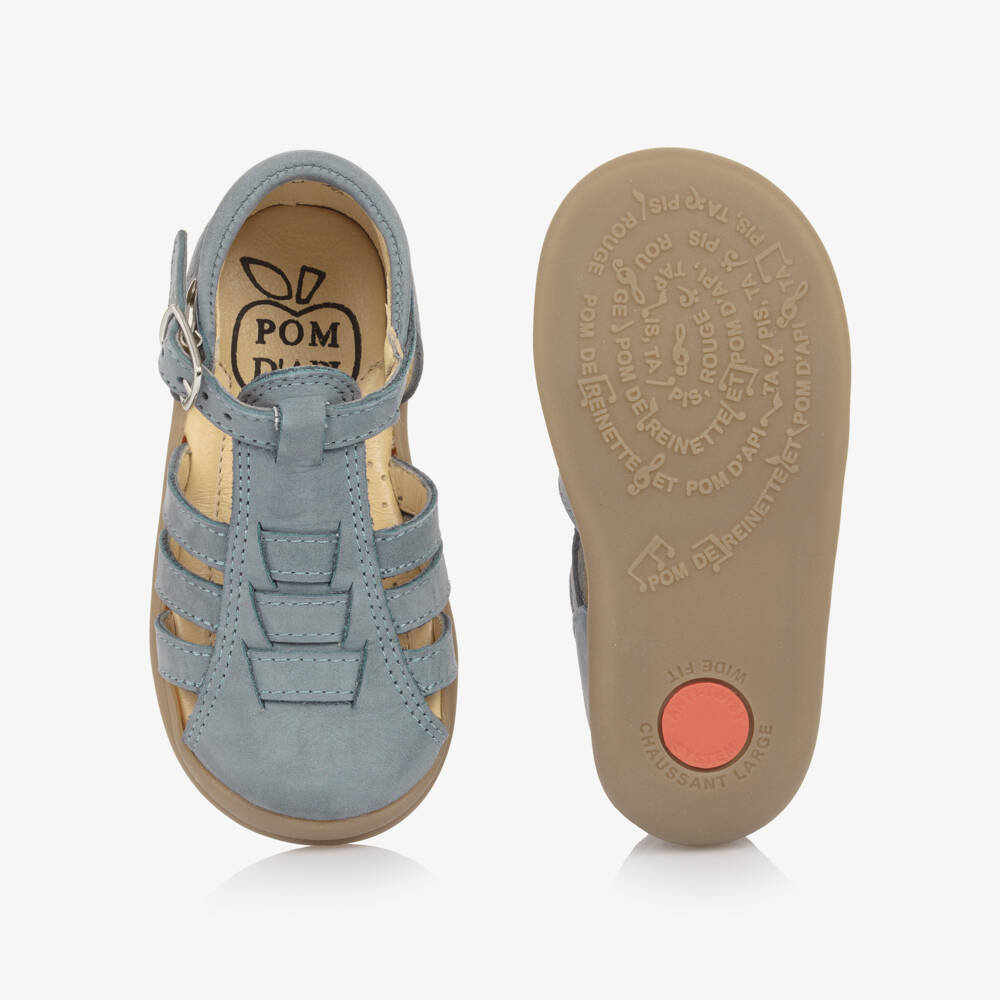 Pom d'Api-Кожаная обувь с пряжкой для мальчиков в лазурном цвете | Childrensalon Outlet