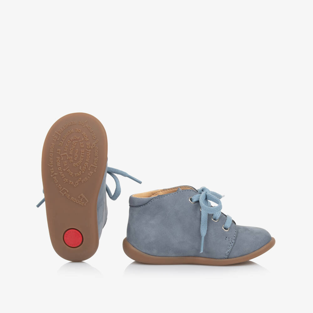 Pom d'Api-Boys Azure Leather Learning Boots | Childrensalon Outlet