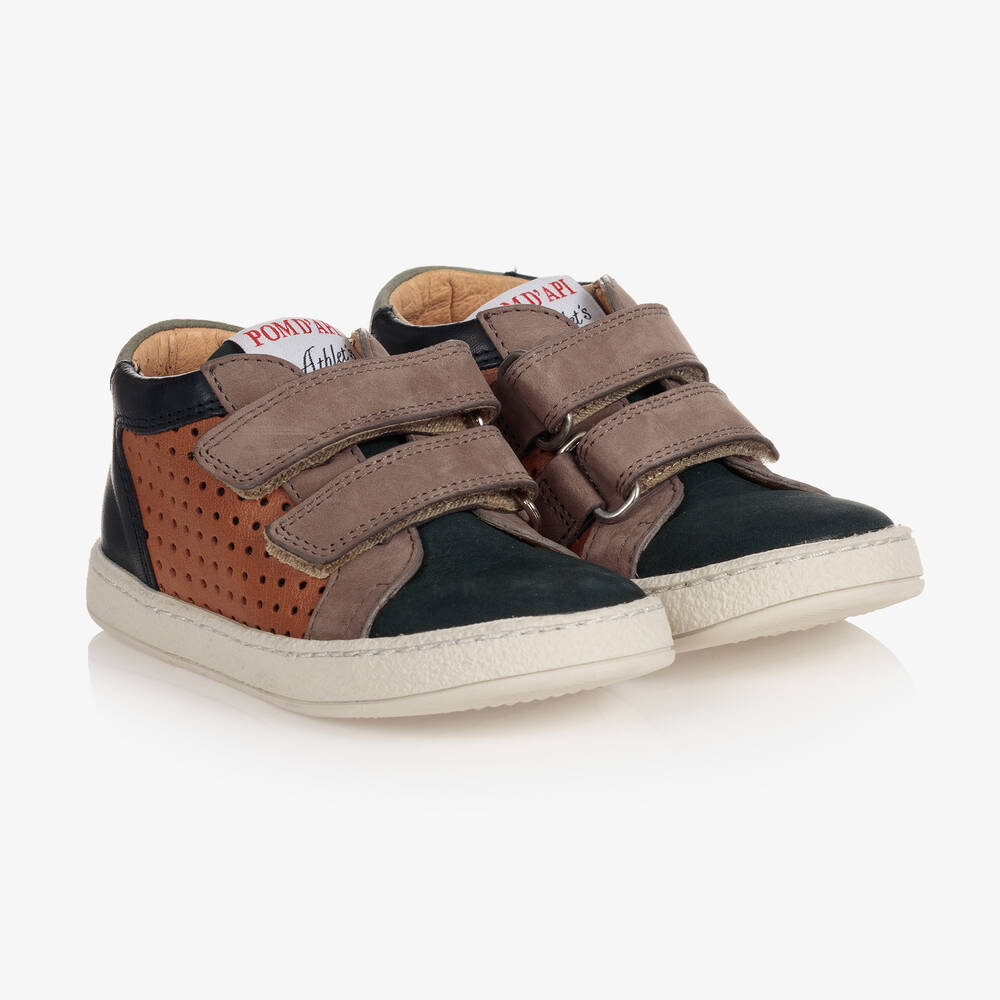 Pom d'Api - Boys Blue & Brown Trainers | Childrensalon