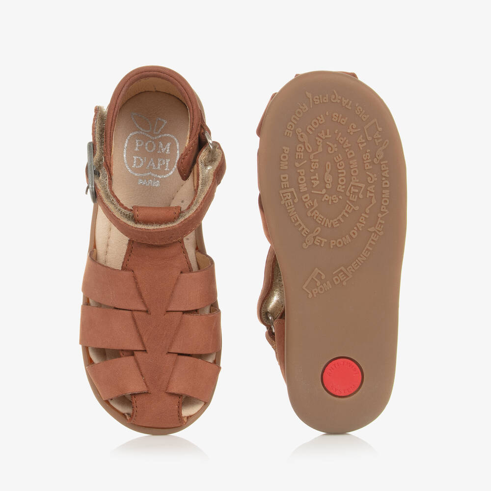 Pom d'Api-صندل أطفال ولادي جلد نوبوك لون بني لبدء المشي | Childrensalon Outlet