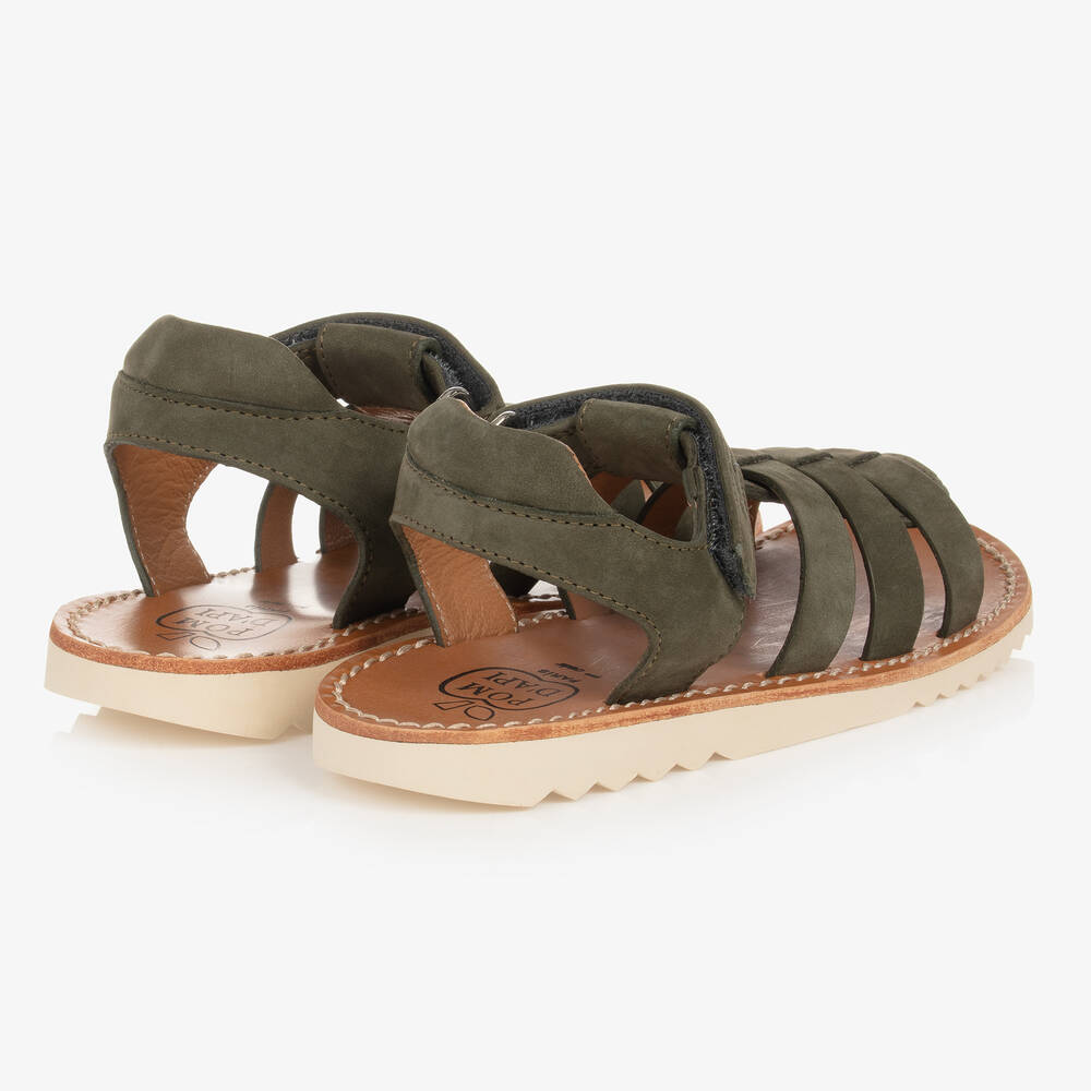 Pom d'Api-Boys Khaki Green Suede Leather Sandals | Childrensalon Outlet