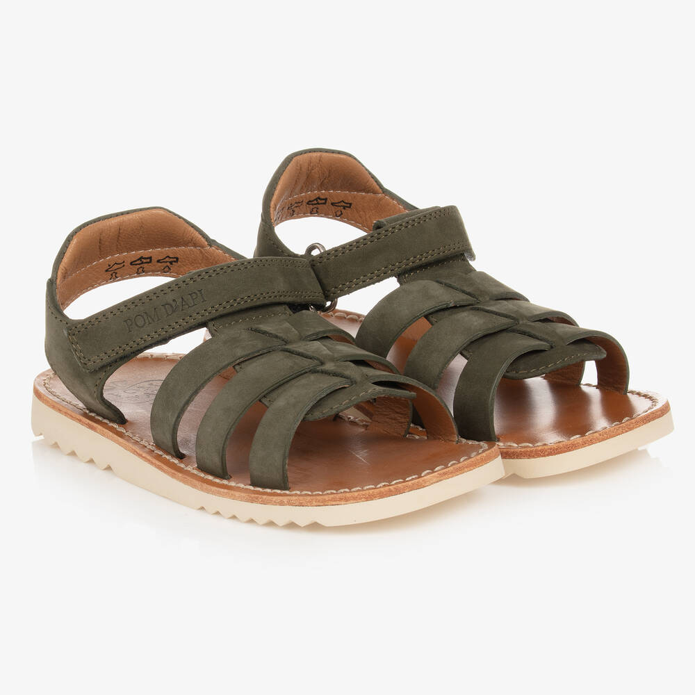 Pom d'Api - Boys Khaki Green Suede Leather Sandals | Childrensalon