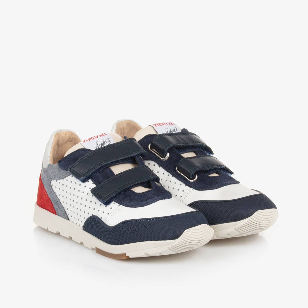 Pom d'Api-Boys Navy and White Leather Trainers | Childrensalon Outlet