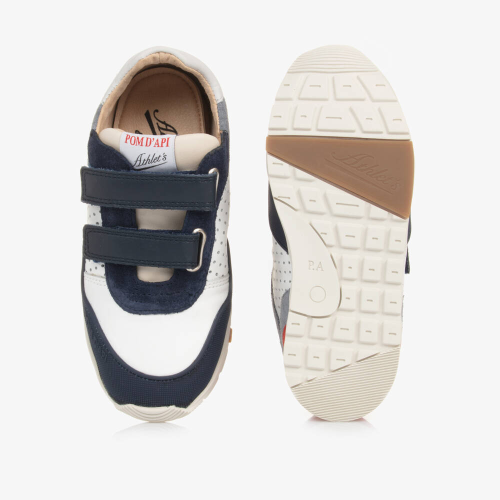 Pom d'Api-Boys Navy and White Leather Trainers | Childrensalon Outlet