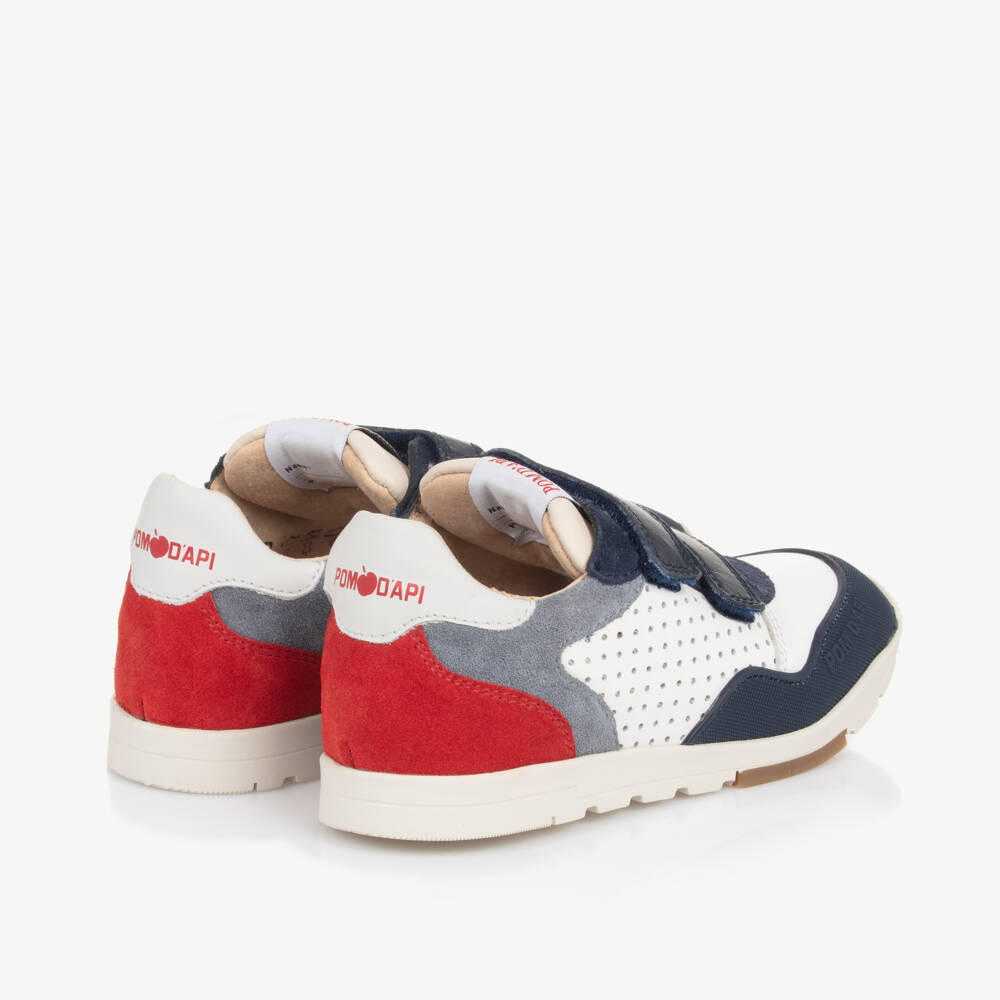 Pom d'Api-Boys Navy and White Leather Trainers | Childrensalon Outlet