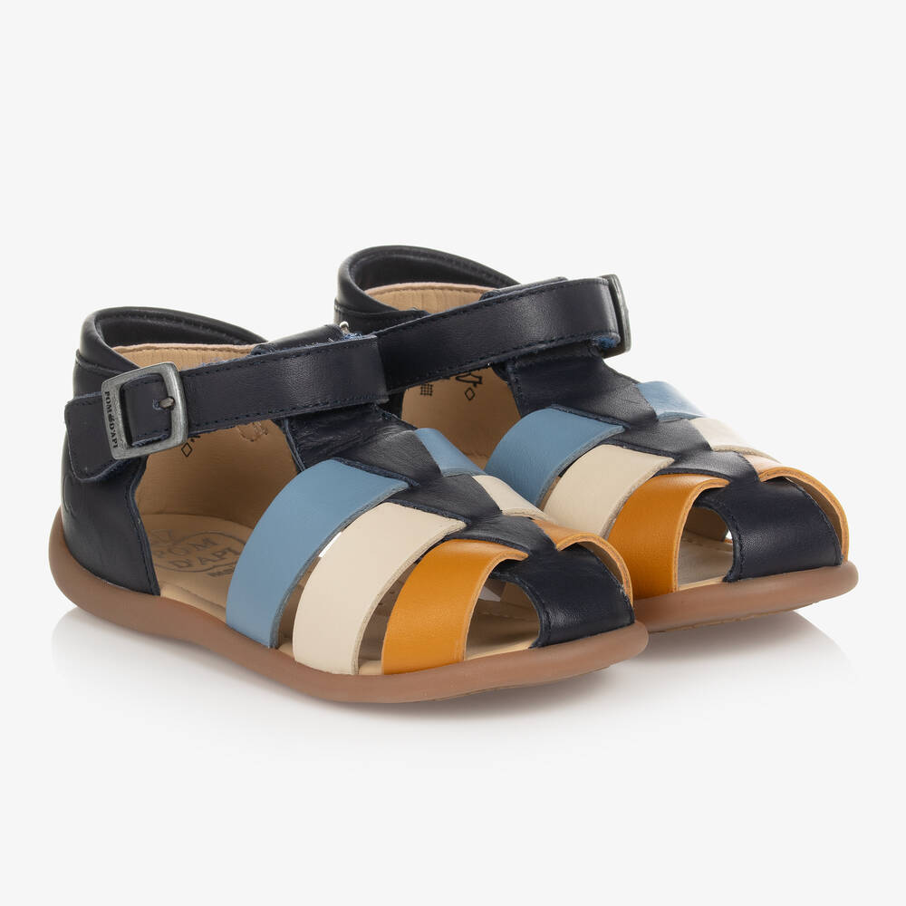 Pom d'Api - Boys Navy Blue Leather First Walker Sandals | Childrensalon