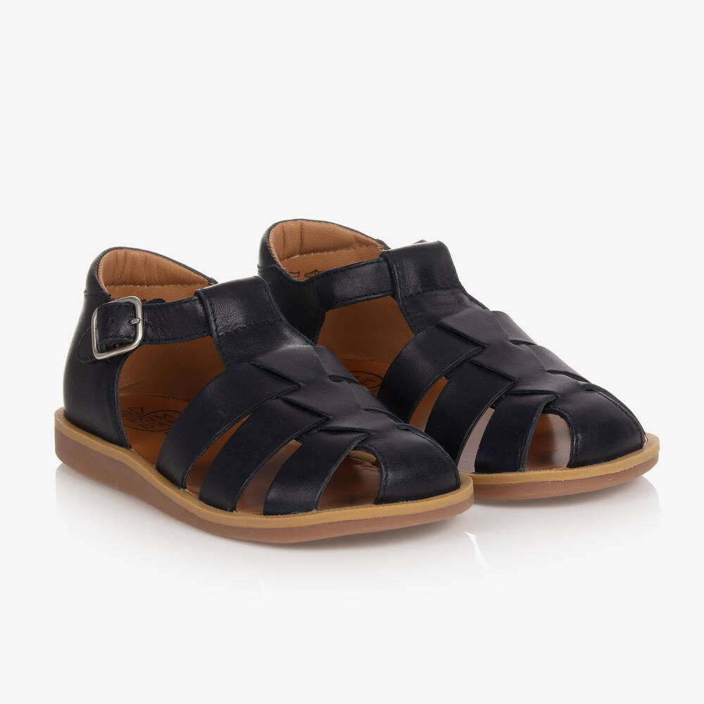 Pom d'Api - Boys Navy Blue Leather Sandals | Childrensalon