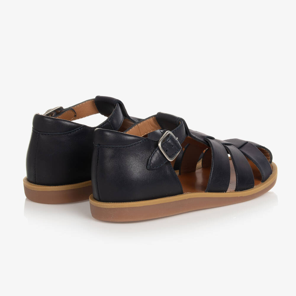 Pom d'Api-Boys Navy Blue Leather Sandals | Childrensalon Outlet
