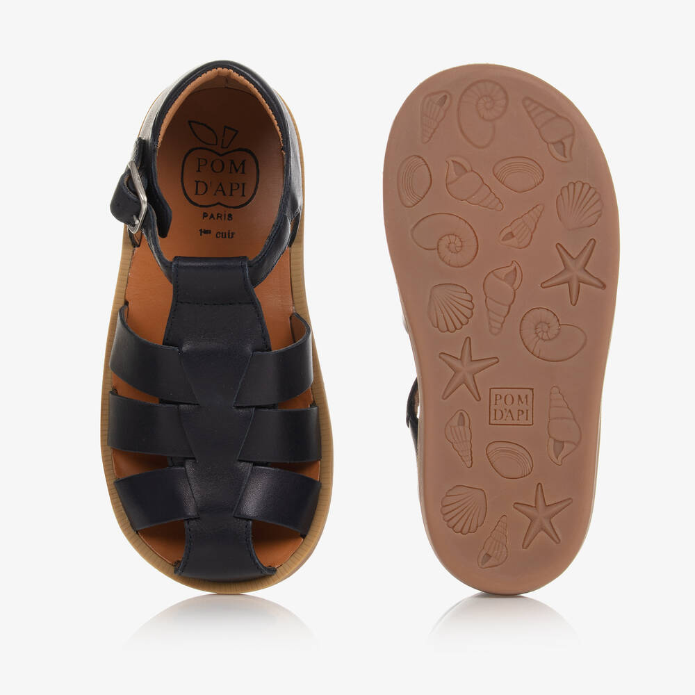 Pom d api boys navy blue leather sandals childrensalon outlet