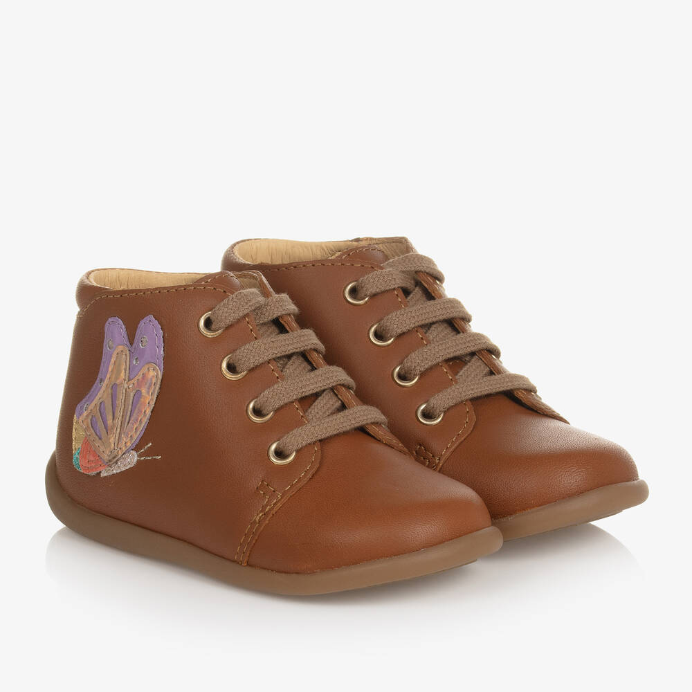 Pom d'Api - Brown Leather First Walker Boots | Childrensalon