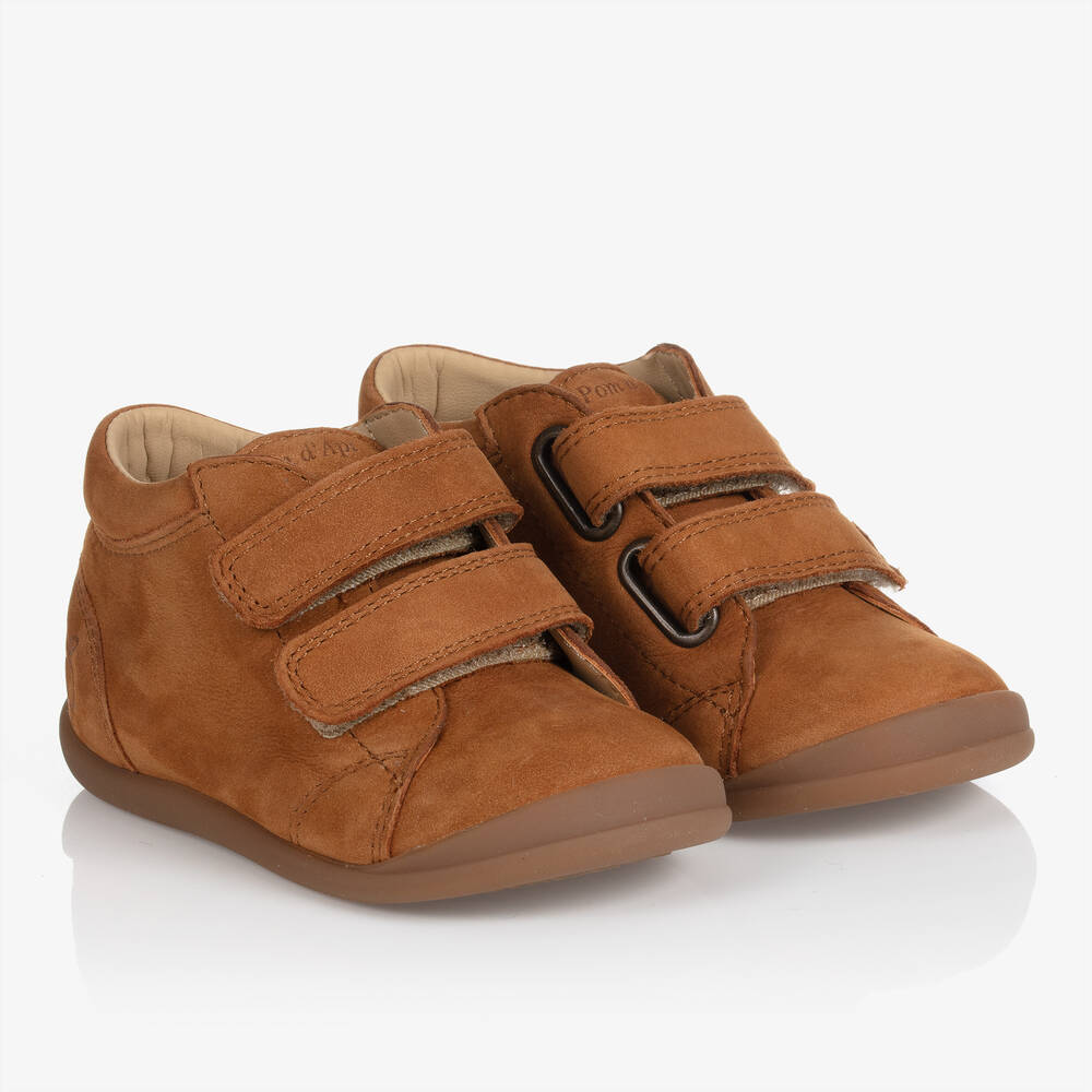 Pom d'Api - Brown Leather Velcro Boots | Childrensalon