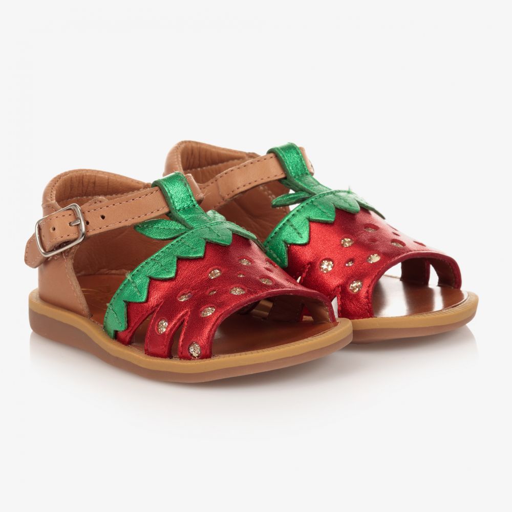 Pom d'Api - Brown & Red Strawberry Sandals | Childrensalon