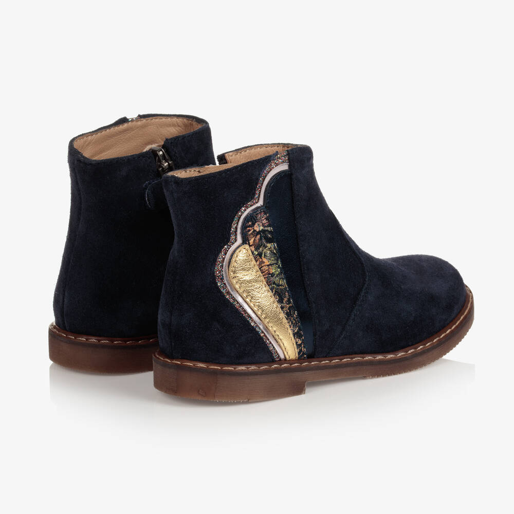 Pom d'Api-Girls Blue Suede Ankle Boots | Childrensalon Outlet