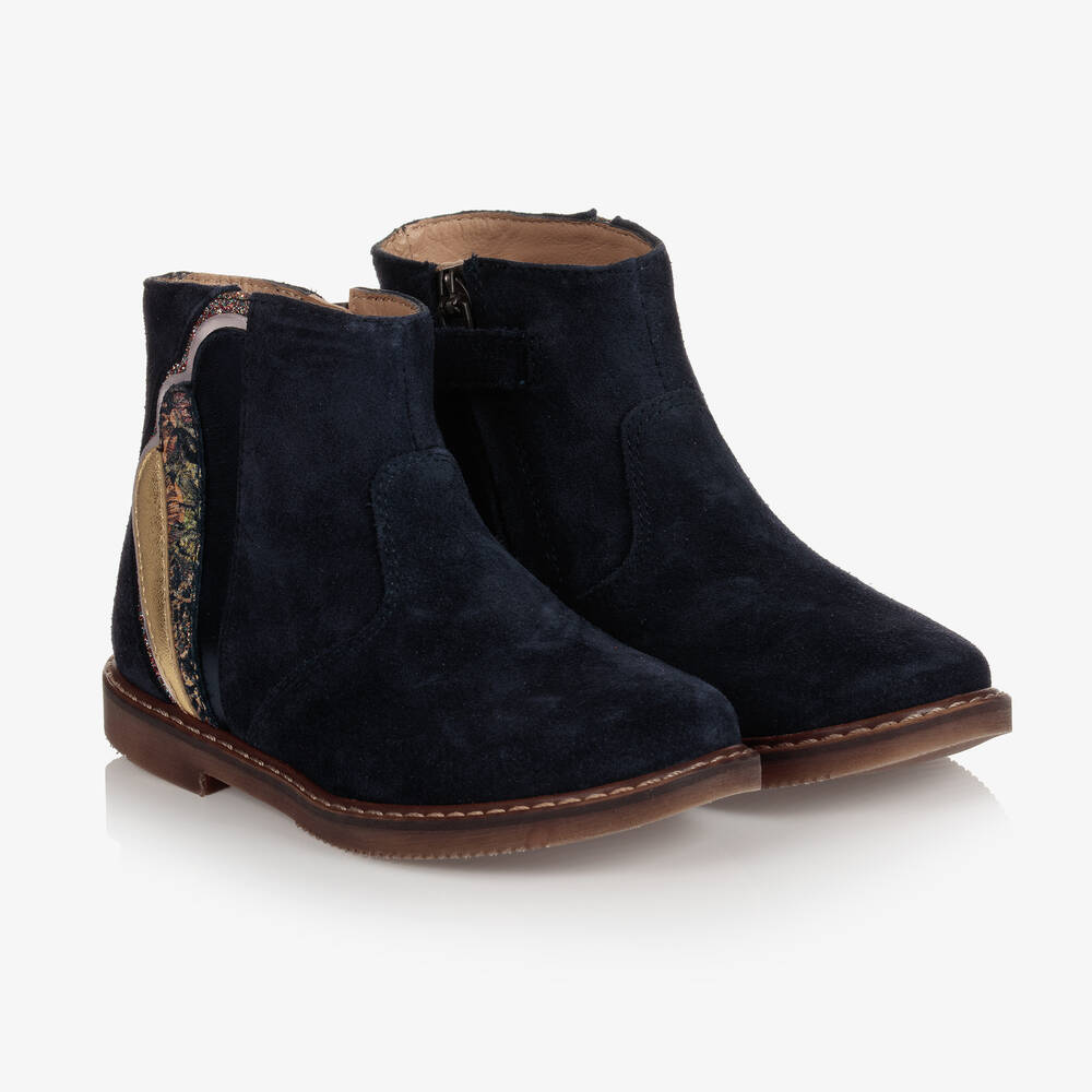 Pom d'Api - Girls Blue Suede Ankle Boots | Childrensalon