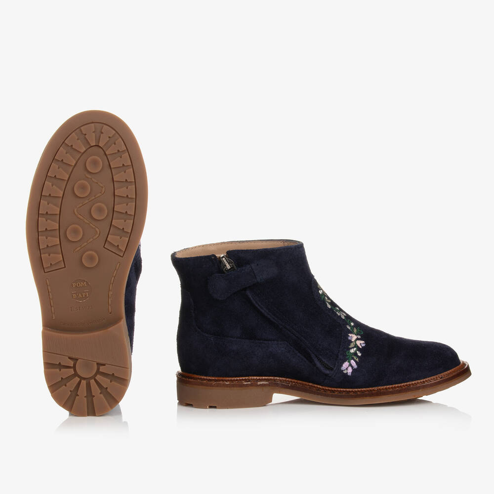 Pom d'Api-بوت بطبعة ورود جلد شامواه لون كحلي للبنات | Childrensalon Outlet