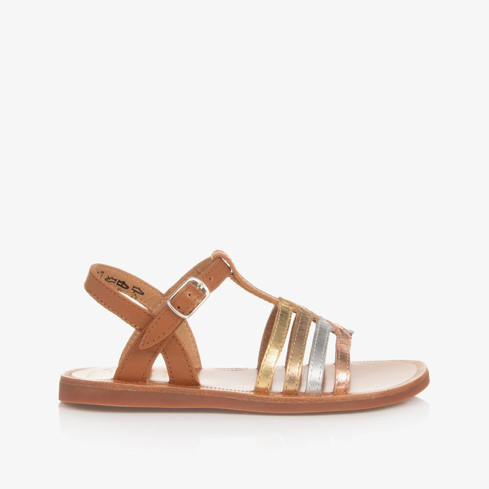 Pom d'Api-Girls Brown & Metallic Leather Sandals | Childrensalon Outlet
