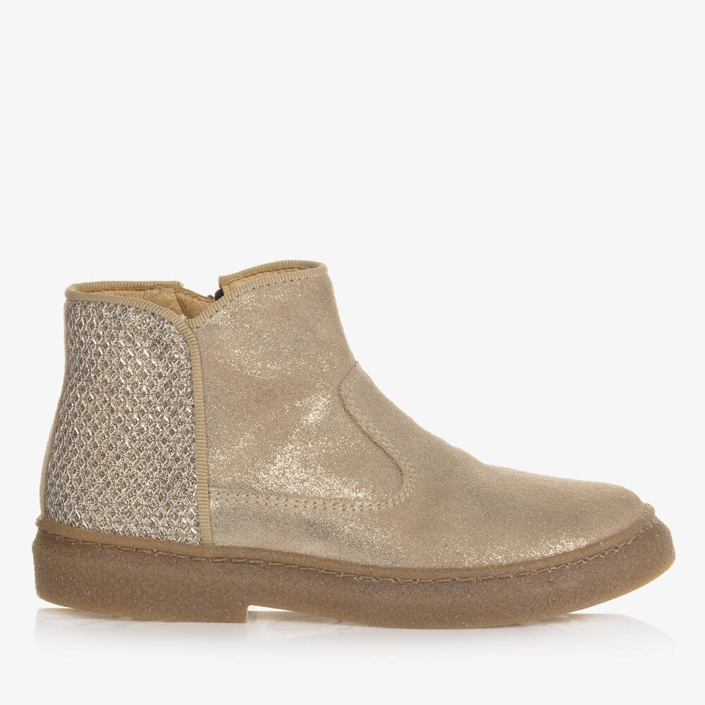 Pom d Api Girls Gold Glitter Leather Boots