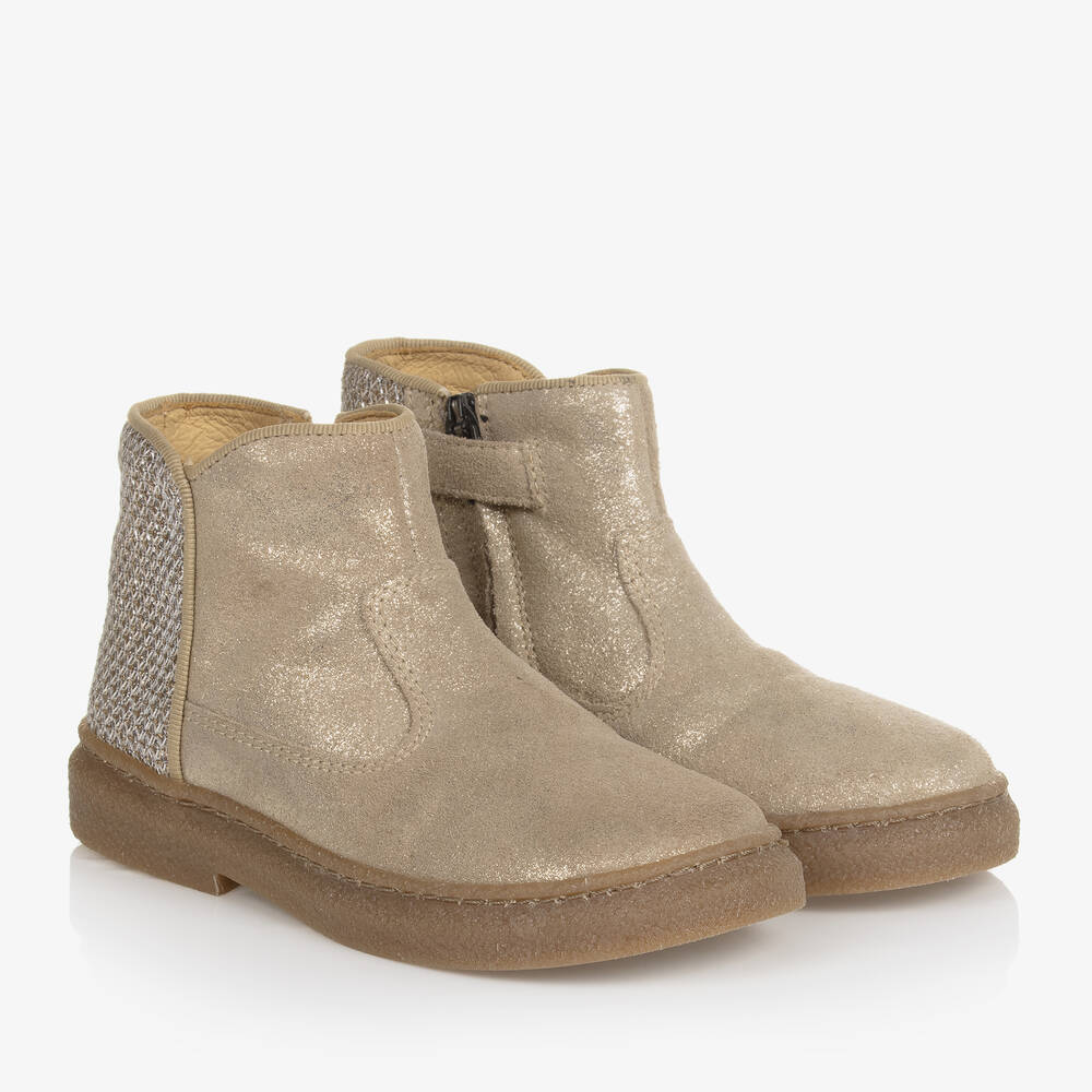 Pom d'Api - Girls Gold Glitter Leather Boots | Childrensalon