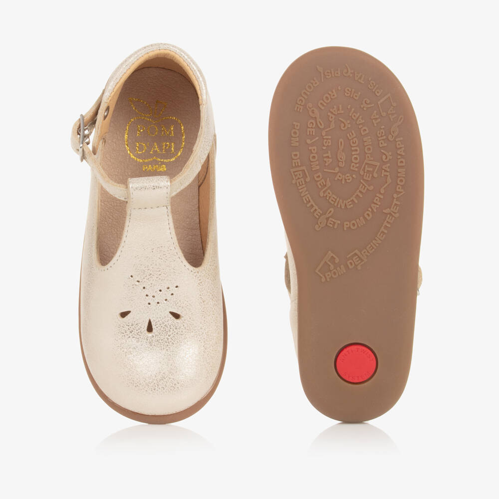 Pom d'Api-Girls Gold Leather First Walker Shoes | Childrensalon Outlet