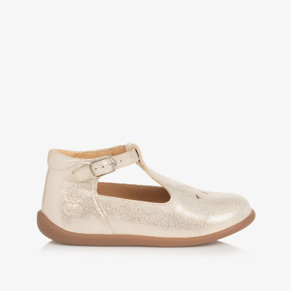 Pom d'Api-Girls Gold Leather First Walker Shoes | Childrensalon Outlet